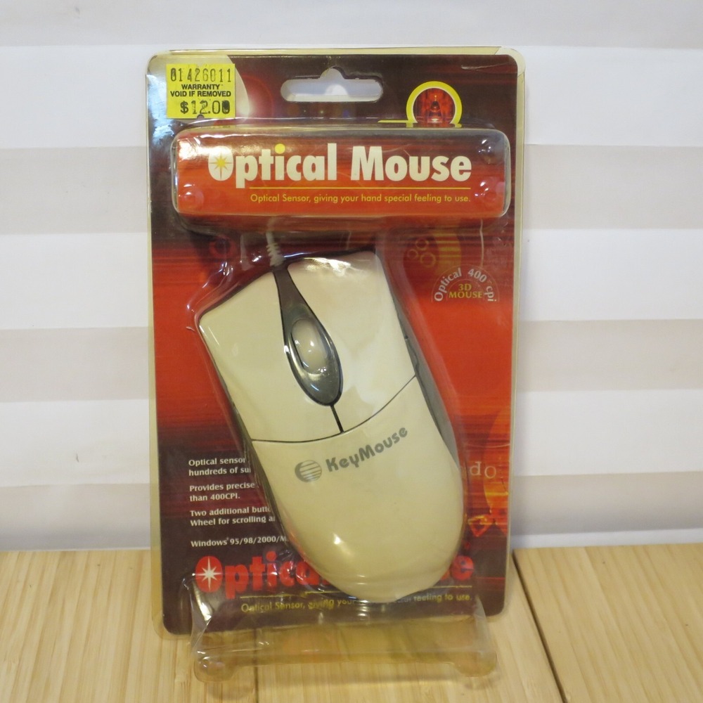 NOS Vintage Key Mouse Optical PS2 for PC Windows Two Button Scroll Wheel